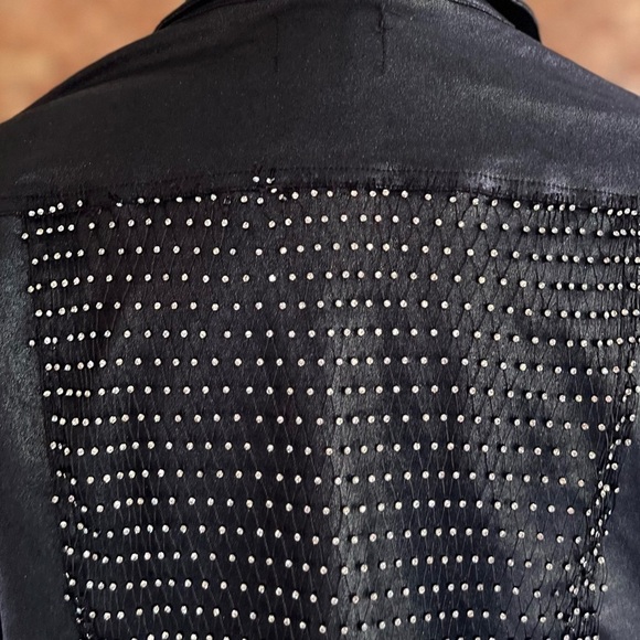 Akira Ammo Rhinestone Jacket L Black Faux Leather Rocker Chic - Picture 11 of 16